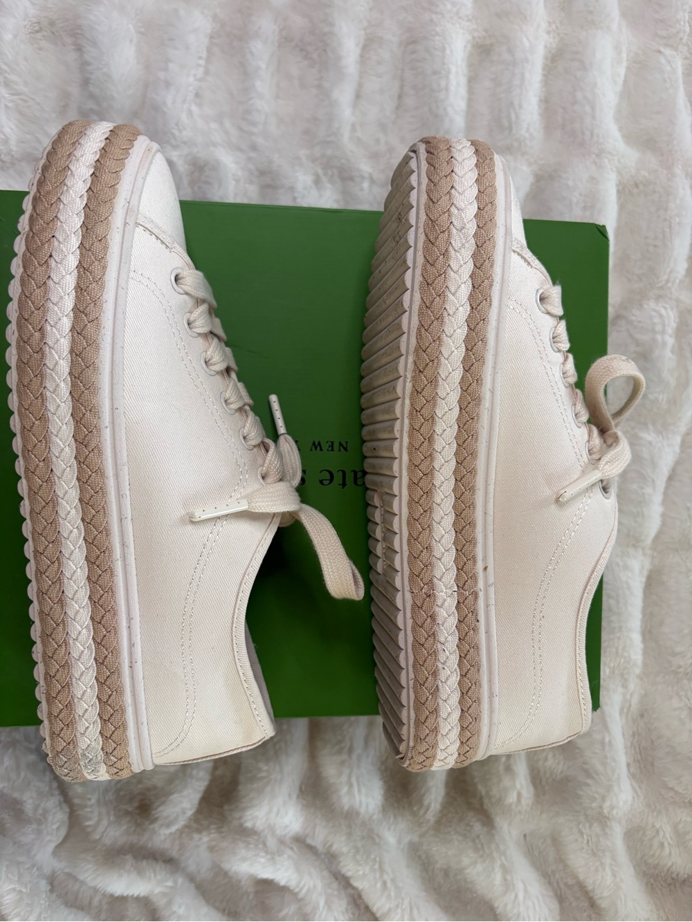 Kate Spade Cream Platform Canvas Sneakers with Braided Jute Trim